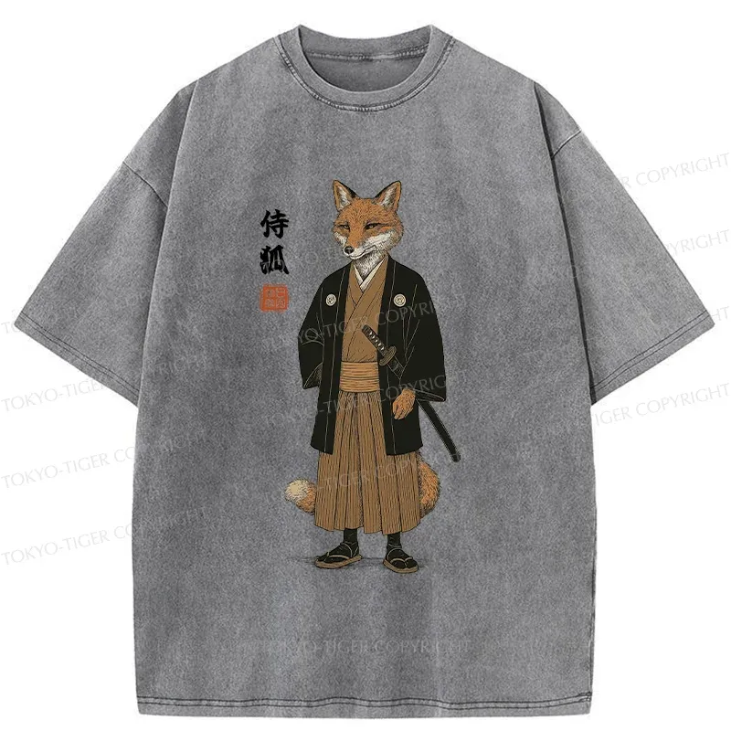 Tokyo-Tiger Fox Samurai Washed T-Shirt