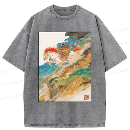 Tokyo-Tiger Landscape Painting Washed T-Shirt