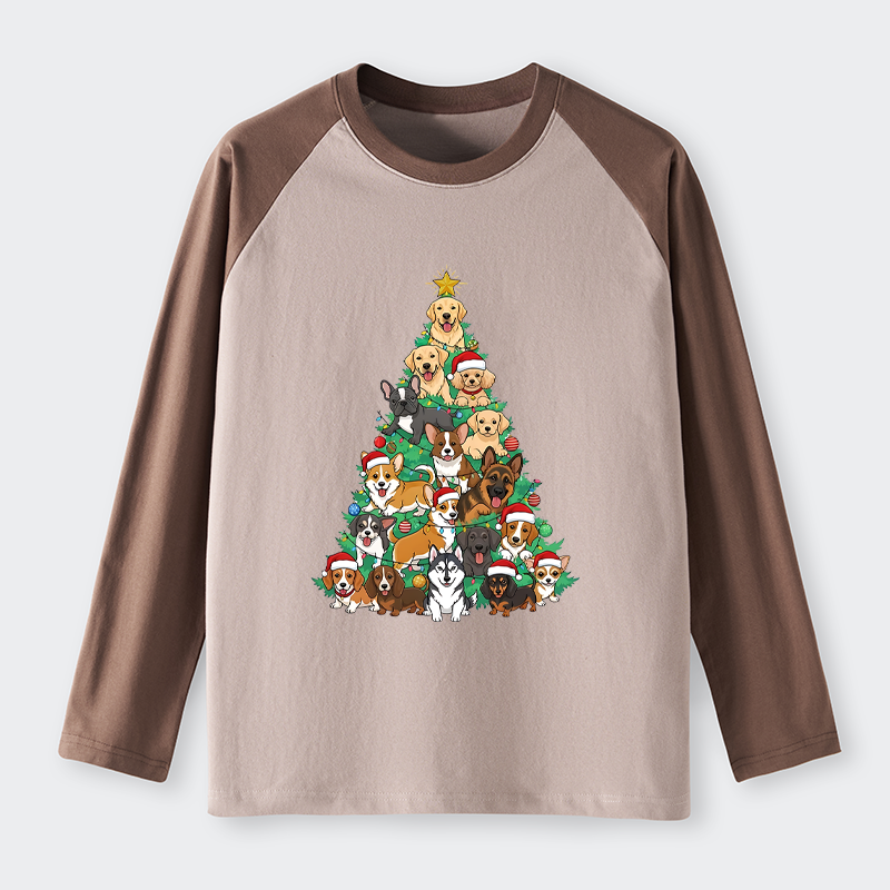 Tokyo-Tiger Christmas Tree Dog Funny Raglan Long Sleeve T-shirt