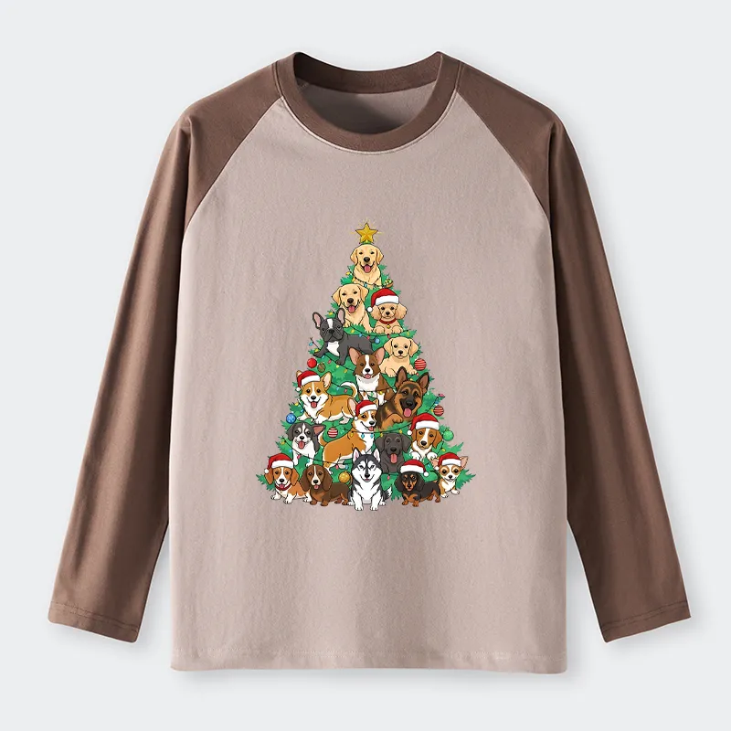 Tokyo-Tiger Christmas Tree Dog Funny Raglan Long Sleeve T-shirt