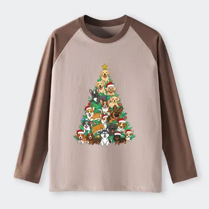 Tokyo-Tiger Christmas Tree Dog Funny Raglan Long Sleeve T-shirt