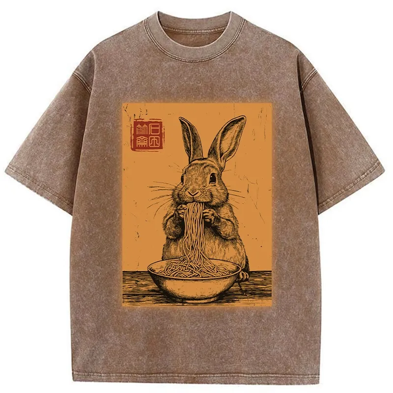 Tokyo-Tiger Ramen Lover Rabbit Washed T-Shirt