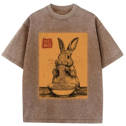 Tokyo-Tiger Ramen Lover Rabbit Washed T-Shirt