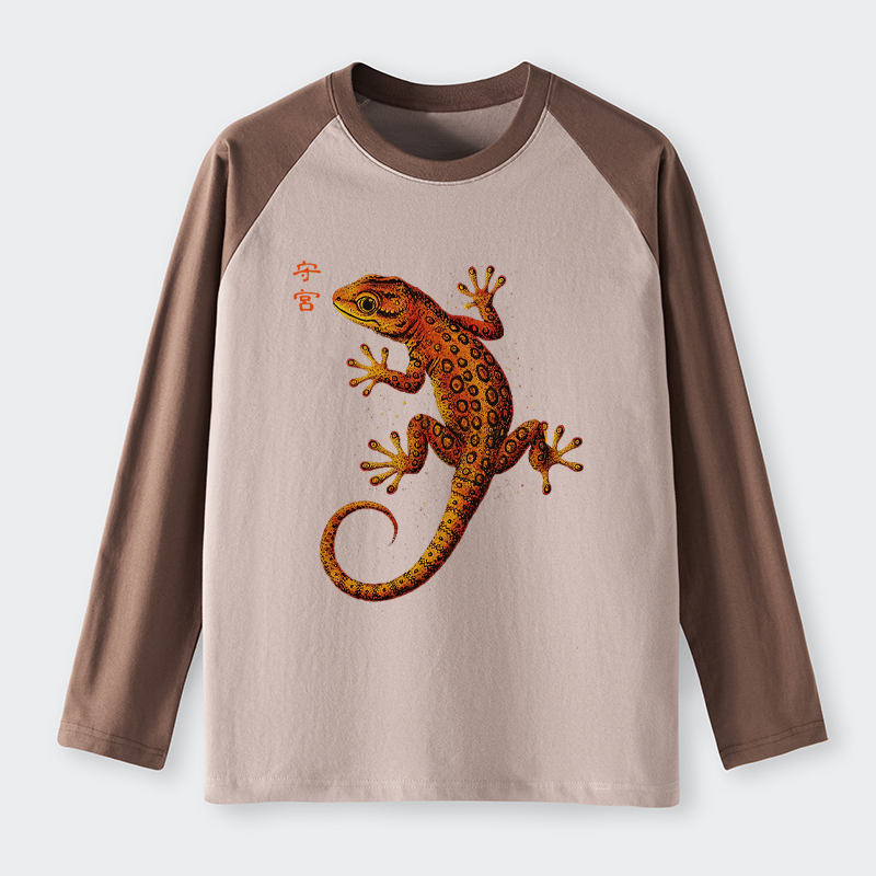 Tokyo-Tiger Retro Gecko Funny Raglan Long Sleeve T-shirt