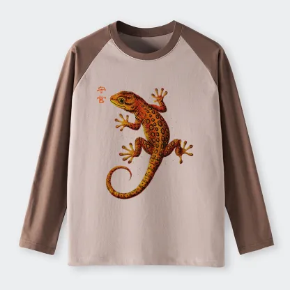 Tokyo-Tiger Retro Gecko Funny Raglan Long Sleeve T-shirt