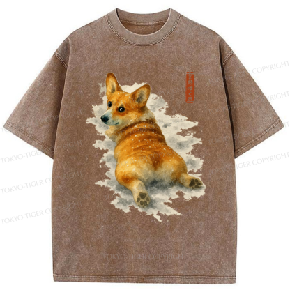 Tokyo-Tiger Corgi in the Snow Washed T-Shirt