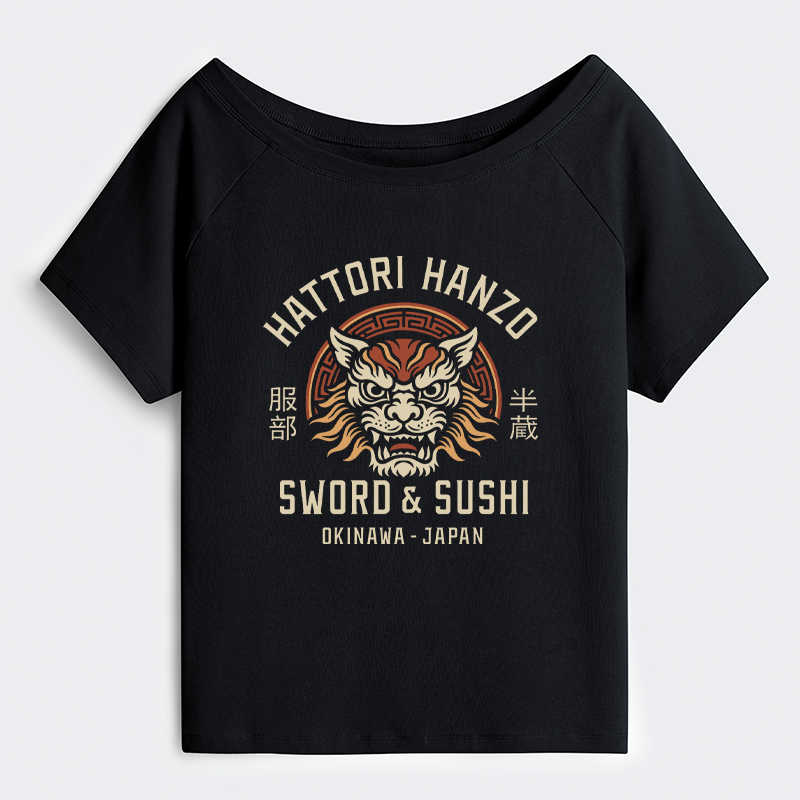 Tokyo-Tiger Hattori Lion Japanese Samurai Off Shoulder T-Shirt