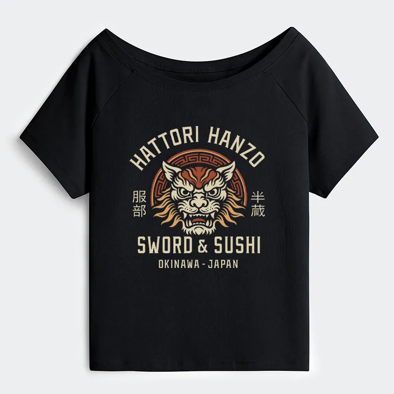 Tokyo-Tiger Hattori Lion Japanese Samurai Off Shoulder T-Shirt