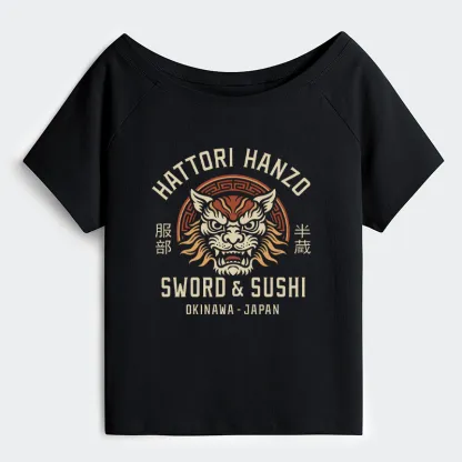 Tokyo-Tiger Hattori Lion Japanese Samurai Off Shoulder T-Shirt