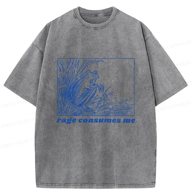 Tokyo-Tiger Rage Consumes Frog Washed T-Shirt