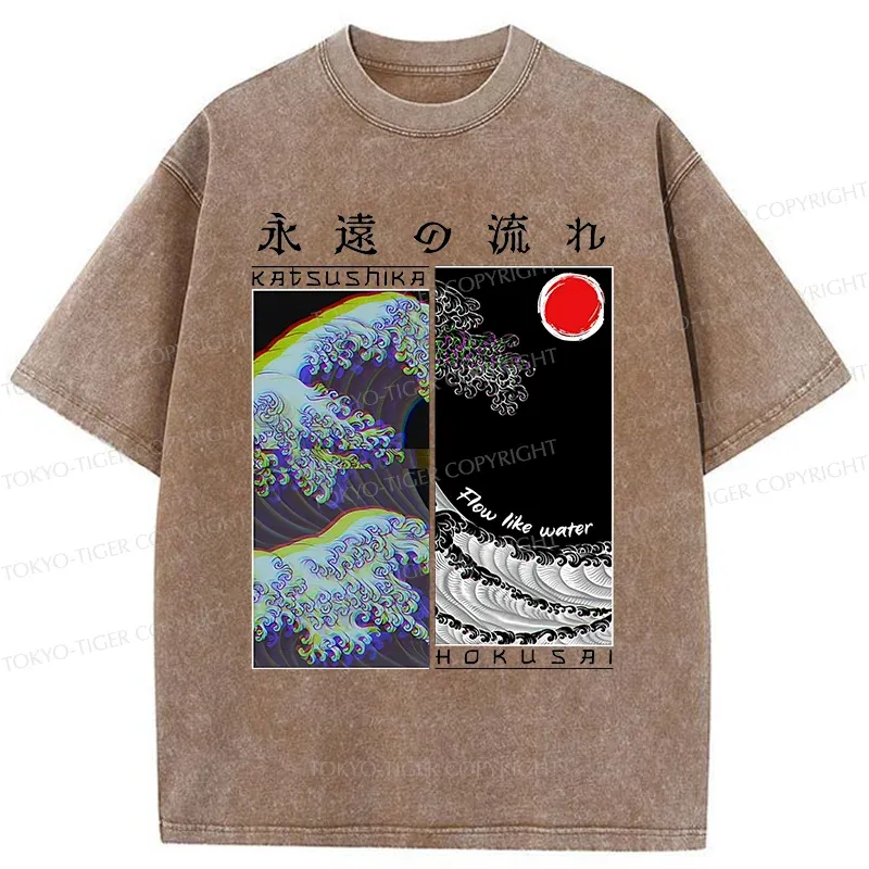 Tokyo-Tiger Ukiyo-e Wave Poster Washed T-Shirt