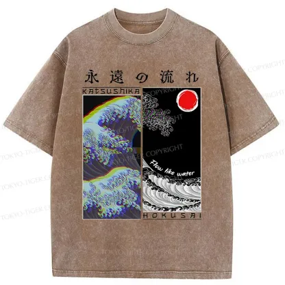 Tokyo-Tiger Ukiyo-e Wave Poster Washed T-Shirt