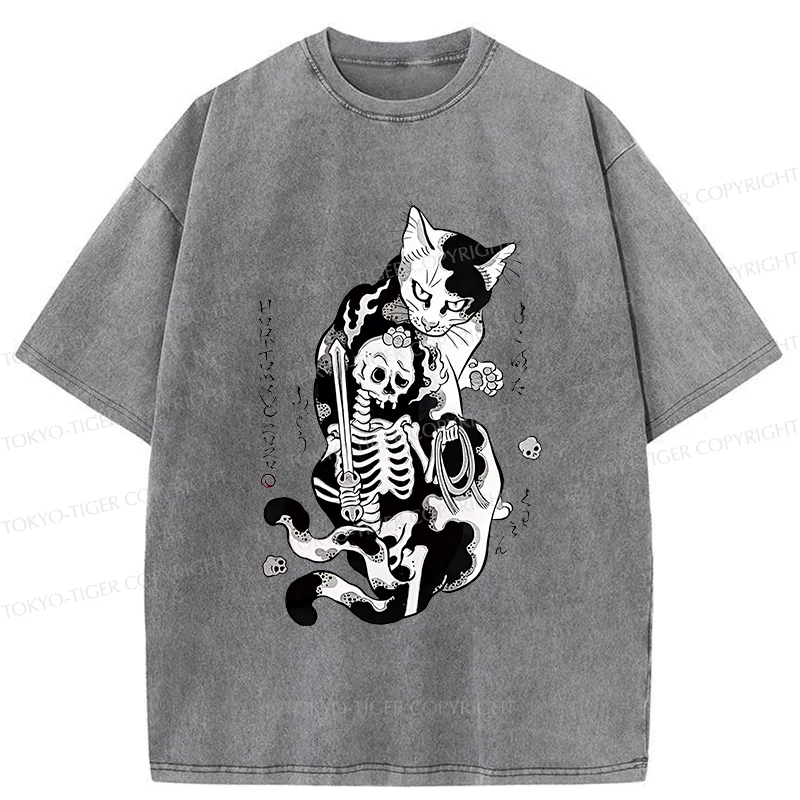Tokyo-Tiger Tattooed Cat Washed T-Shirt