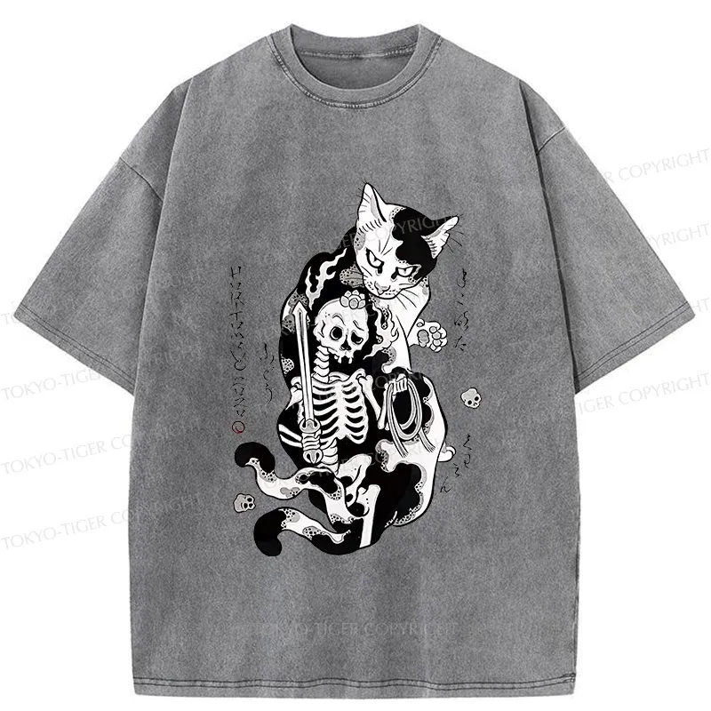 Tokyo-Tiger Tattooed Cat Washed T-Shirt