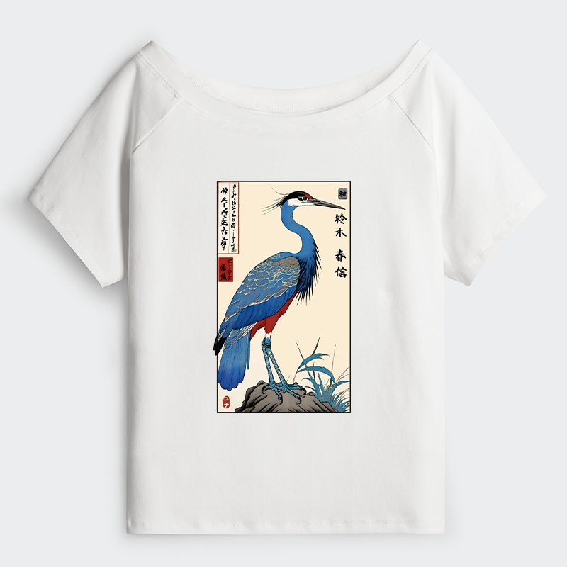 Tokyo-Tiger Colorful Crane Off Shoulder T-Shirt