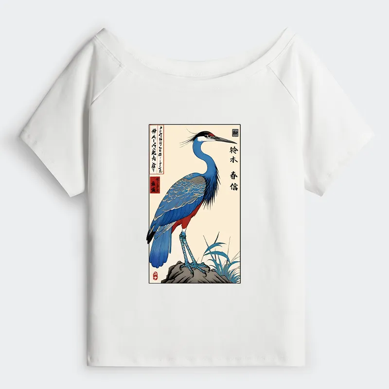 Tokyo-Tiger Colorful Crane Off Shoulder T-Shirt