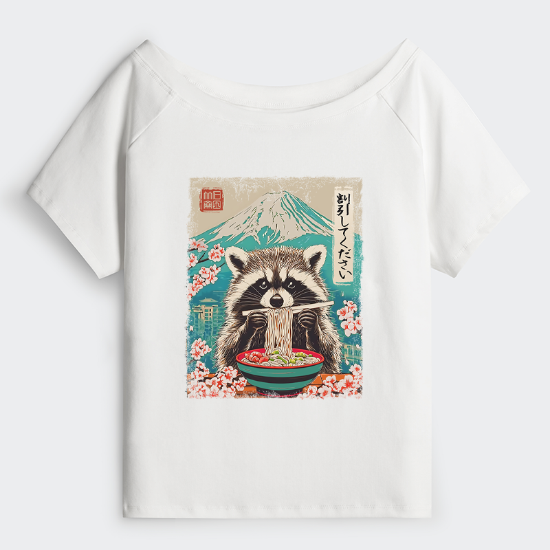 Tokyo-Tiger Please Give Raccoon A Discount Off Shoulder T-Shirt