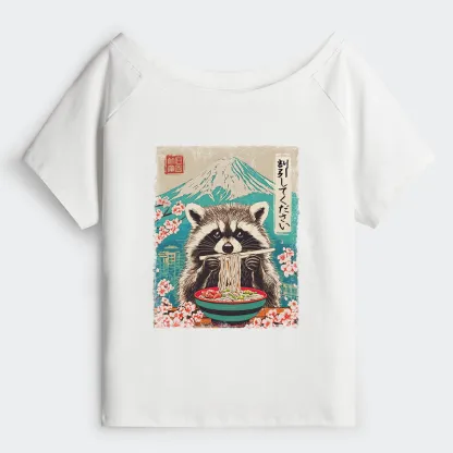 Tokyo-Tiger Please Give Raccoon A Discount Off Shoulder T-Shirt