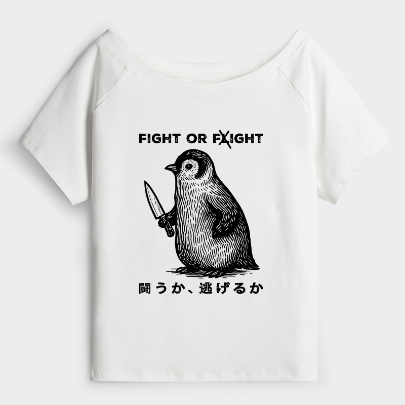 Tokyo-Tiger Funny Fight Or Flight Off Shoulder T-Shirt
