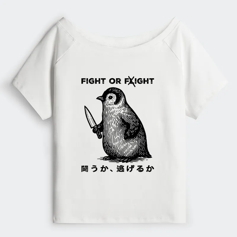 Tokyo-Tiger Funny Fight Or Flight Off Shoulder T-Shirt