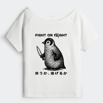 Tokyo-Tiger Funny Fight Or Flight Off Shoulder T-Shirt