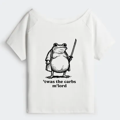 Tokyo-Tiger Funny Fat Samurai Frog Off Shoulder T-Shirt