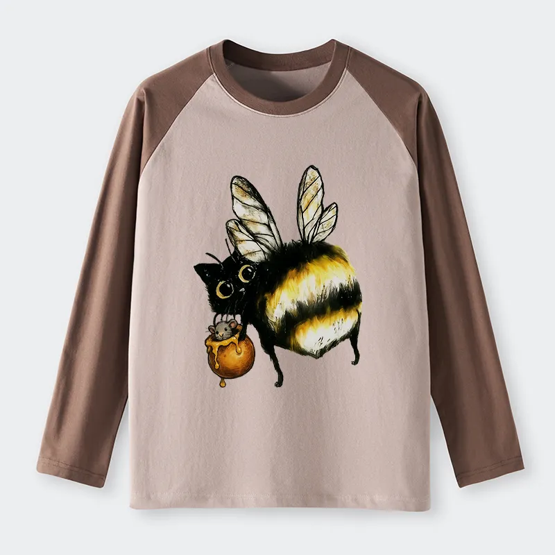 Tokyo-Tiger Cute Catbee Butt Raglan Long Sleeve T-shirt