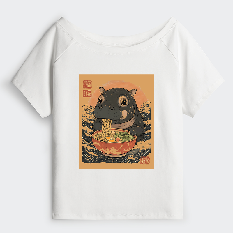 Tokyo-Tiger Moo Deng Eat Ramen Off Shoulder T-Shirt