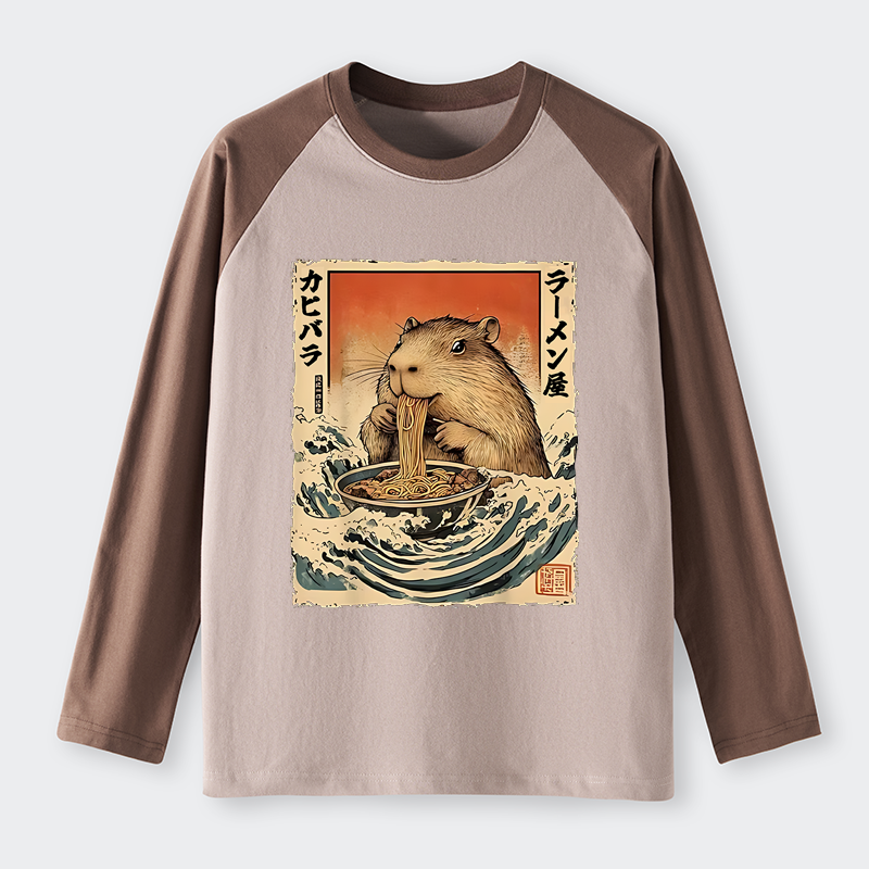 Tokyo-Tiger Hamster Eating Ramen Raglan Long Sleeve T-shirt