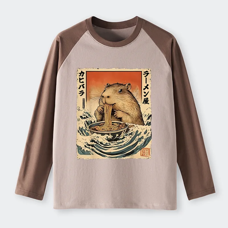 Tokyo-Tiger Hamster Eating Ramen Raglan Long Sleeve T-shirt