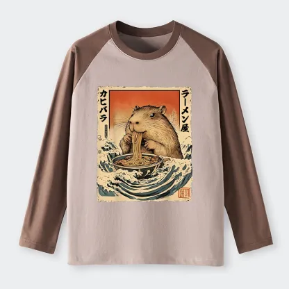 Tokyo-Tiger Hamster Eating Ramen Raglan Long Sleeve T-shirt