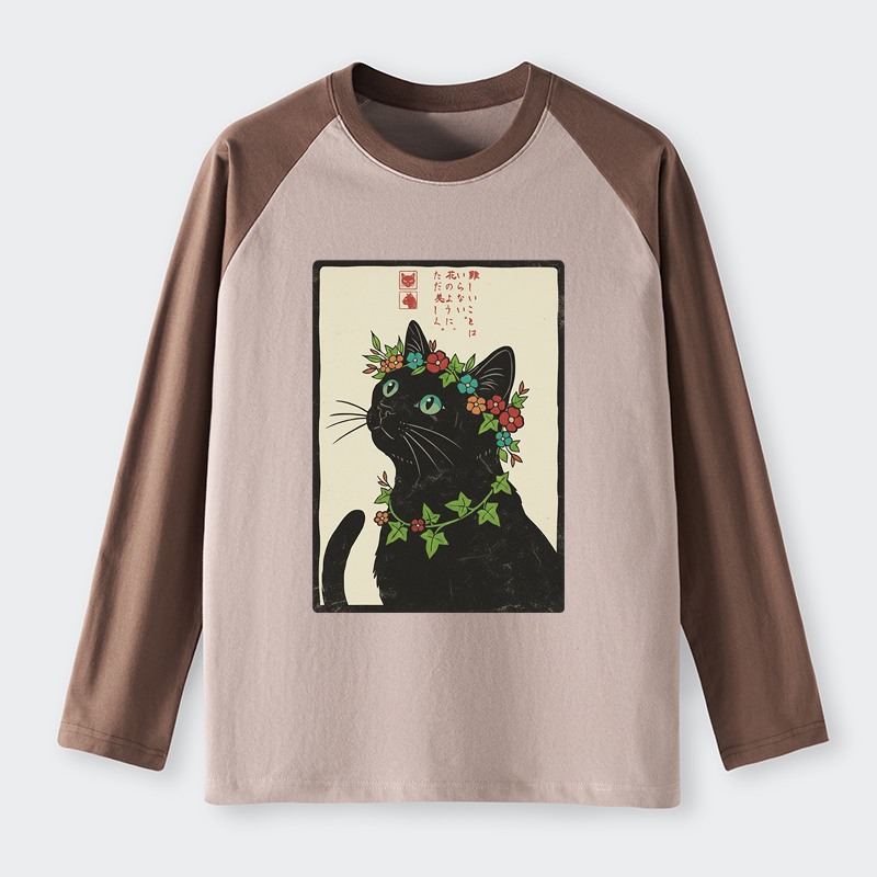 Tokyo-Tiger The Flower-Crowned Cat Raglan Long Sleeve T-shirt