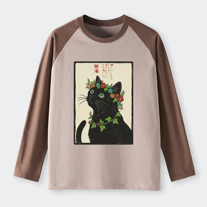 Tokyo-Tiger The Flower-Crowned Cat Raglan Long Sleeve T-shirt