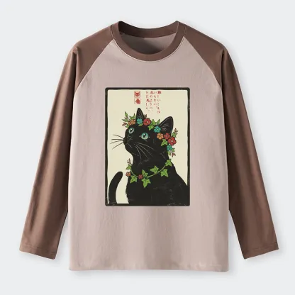Tokyo-Tiger The Flower-Crowned Cat Raglan Long Sleeve T-shirt