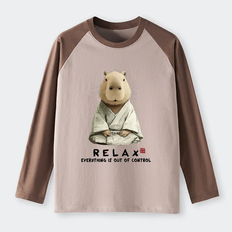 Tokyo-Tiger Zen Capybara：Relax, It's All Chaos Raglan Long Sleeve T-shirt