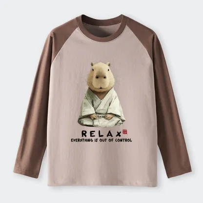 Tokyo-Tiger Zen Capybara：Relax, It's All Chaos Raglan Long Sleeve T-shirt