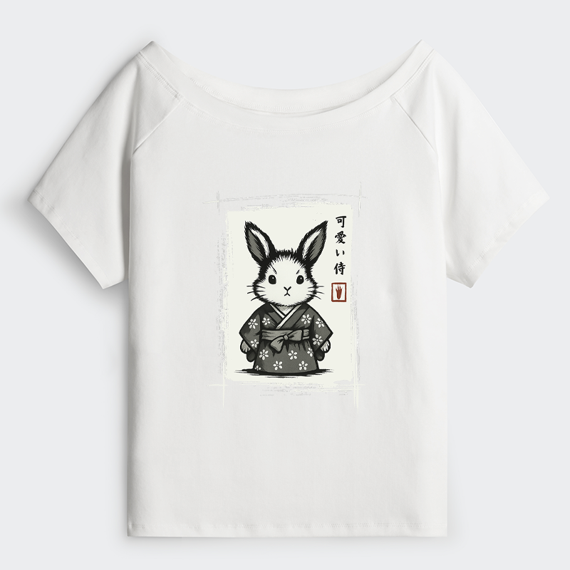Tokyo-Tiger Woodcut Bunny Off Shoulder T-Shirt