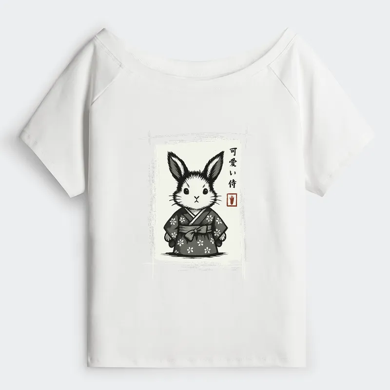 Tokyo-Tiger Woodcut Bunny Off Shoulder T-Shirt