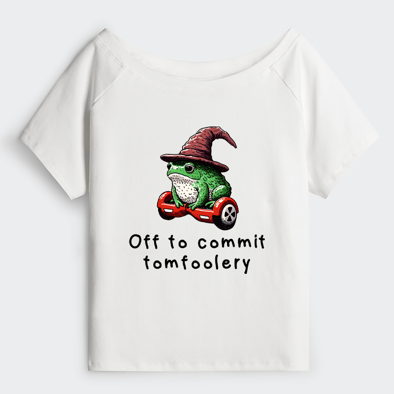 Tokyo-Tiger Japanese Frog Riding A Balance Scooter Off Shoulder T-Shirt