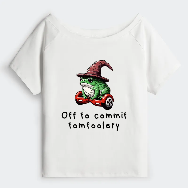 Tokyo-Tiger Japanese Frog Riding A Balance Scooter Off Shoulder T-Shirt