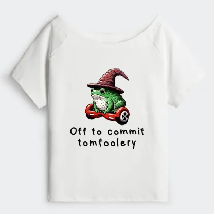 Tokyo-Tiger Japanese Frog Riding A Balance Scooter Off Shoulder T-Shirt