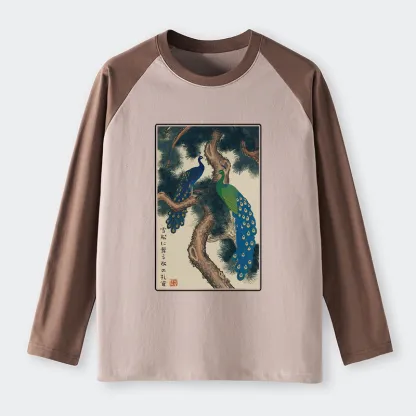 Tokyo-Tiger Peacocks In Snowy Pines Raglan Long Sleeve T-shirt