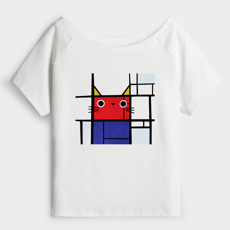 Tokyo-Tiger Abstract Art Cat Off Shoulder T-Shirt
