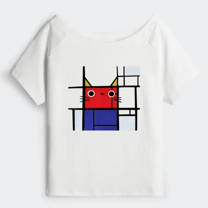 Tokyo-Tiger Abstract Art Cat Off Shoulder T-Shirt