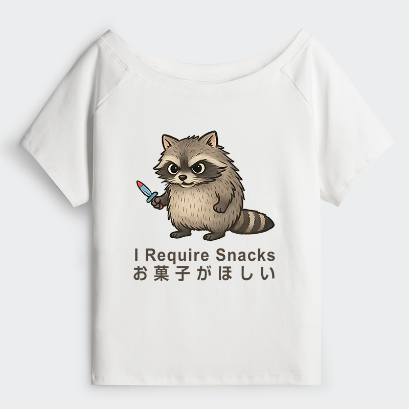 Tokyo-Tiger Raccoons Need Snacks Funny Off Shoulder T-Shirt
