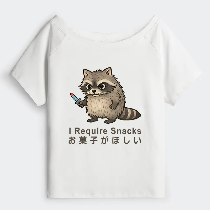 Tokyo-Tiger Raccoons Need Snacks Funny Off Shoulder T-Shirt