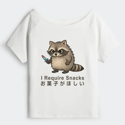 Tokyo-Tiger Raccoons Need Snacks Funny Off Shoulder T-Shirt
