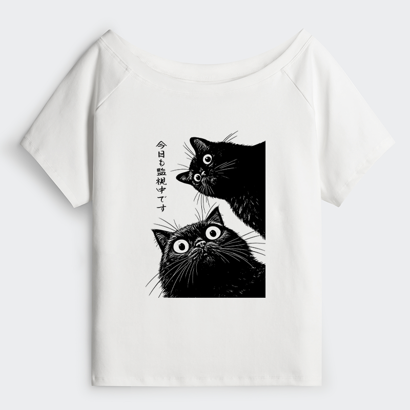 Tokyo-Tiger The Cat Is Watching Today Off Shoulder T-Shirt