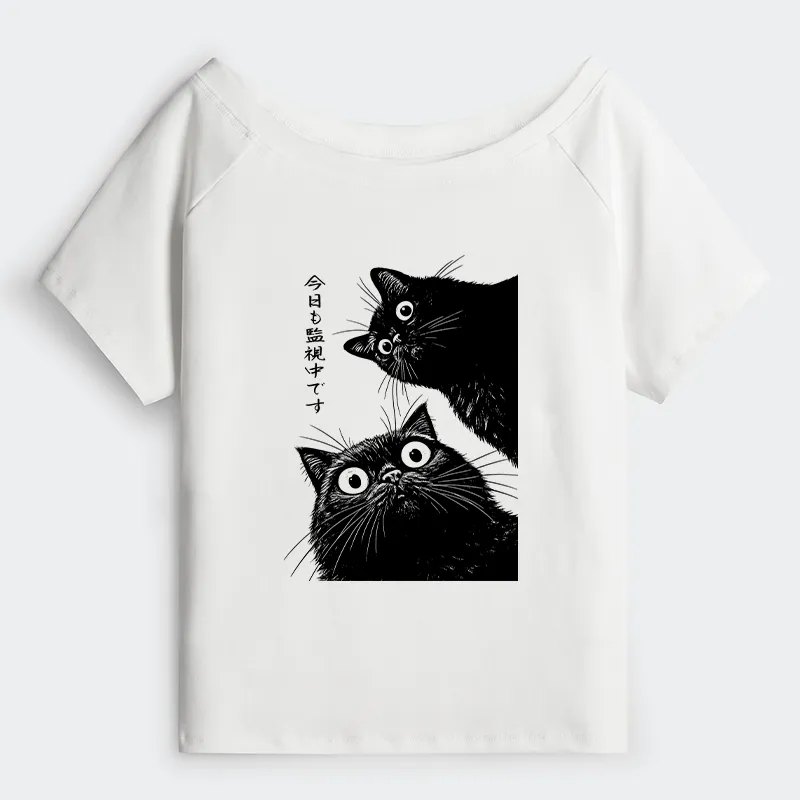 Tokyo-Tiger The Cat Is Watching Today Off Shoulder T-Shirt