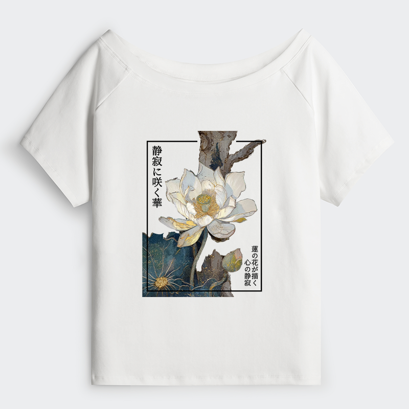 Tokyo-Tiger Blooming Lotus Japan Off Shoulder T-Shirt